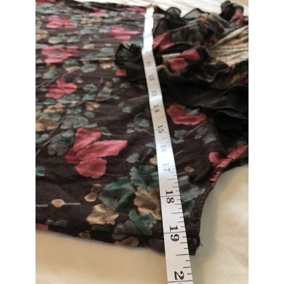 Lauren Ralph Lauren Floral Sleeveless Ruffle Top Womens XL Brown Fairy V-Neck - Picture 6 of 7